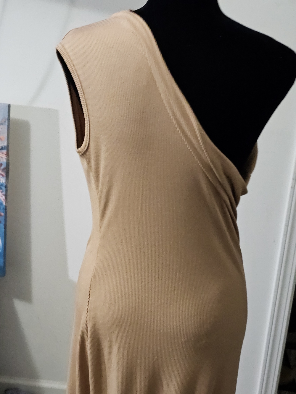 One-Shoulder Tan Women's Stretch Jersey Dress